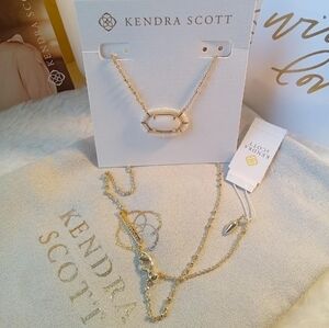 NWT KENDRA SCOTT ELISA Threaded Pendant Necklace In Ivory Mother Of Pearl & Gold